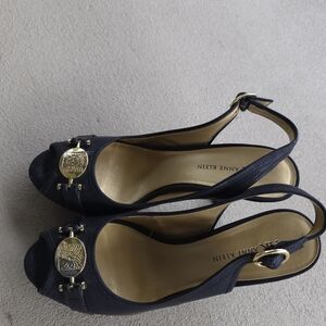 Anne Klein Navy Slingback Heels with Gold Accents